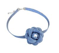 TOWARDSNAN Collar elegante con flores de mezclilla azul, collar de flores 3D, cadena con cordones, gargantilla de tendencia, joyería de cadena de clavícula, Dimensions, Mezclilla