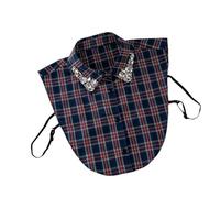 TOWARDSNAN Collar falso a cuadros con diamantes de imitación, lavable a máquina, de poliéster, para atuendos, informal, transpirable, a cuadros, imitación, azul, Talla única