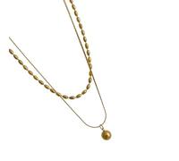 TOWARDSNAN Collar multiusos con colgante de cuentas de arroz de doble capa, chapado en oro de 18 quilates, accesorio de joyería para mujer, joyería de moda, Chain length 40cm left and right, Metal