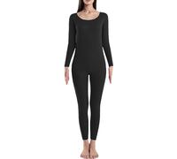 TOWARDSNAN Conjunto de ropa interior térmica para mujer, ropa interior térmica con forro polar superior e inferior, ropa de descanso para clima frío, Negro, M