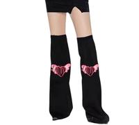 TOWARDSNAN Cubrepiernas acampanados con estampado de alas de corazón para mujer, estilo punk, elástico, negro, vaqueros, calentadores de piernas, calcetines grunge, ropa de calle, punk