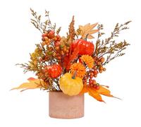 TOWARDSNAN Easy Setups - Centro de mesa de otoño, calabazas artificiales, hojas de arce, tallos de trigo, maceta, decoración interior y exterior, decoración de hojas de arce