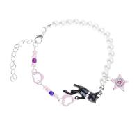 TOWARDSNAN Elegante cadena de perlas con diseño de estrella de gatos, joyería de aleación resistente, cadena de muñeca para los amantes de la moda, gatos negros vanguardistas pero elegantes