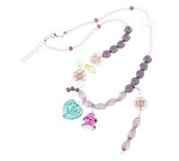 TOWARDSNAN Elegante collar de cuentas de resina ajustable con elegante dije de corazón floral, cadena de clavícula vintage para uso diario, collar de cuentas de corazón vintage