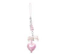 TOWARDSNAN Elegante llavero de corazón de amor, accesorio de acrílico de moda, correas de abalorios de corazón delicado con cuentas de lazo, correas de teléfono, llavero de cadena para teléfono, talla