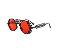 TOWARDSNAN Gafas de sol, lentes de color redondo vintage punk para hombres y mujeres, marco retro polarizado, Marco negro, película roja, Reference images