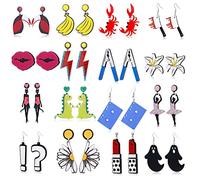 TOWARDSNAN Juego de 16 pares de aretes acrílicos de diferentes formas para mujeres y niñas, bonitos aretes colgantes de color, As shown, Acrílico