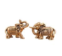TOWARDSNAN Juego de figuras de elefante hechas a mano de latón retro que absorben el agua para el control y la decoración del hogar, par de figuras de latón