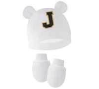 TOWARDSNAN Juego de gorro y manoplas para bebé que no rayan, diseño de algodón suave, gorro y manoplas para recién nacido, para pieles sensibles, gorro de bebé de 0 a 2 meses, Letra J, Talla única
