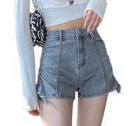 TOWARDSNAN Pantalones cortos de mezclilla de moda para mujer con cordón ajustable, para uso diario y aventuras al aire libre, resistentes, azul claro, M