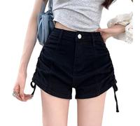 TOWARDSNAN Pantalones cortos de mezclilla de moda para mujer con cordón ajustable, para uso diario y aventuras al aire libre, resistentes, Negro, S