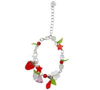 TOWARDSNAN Pulsera con colgante de flor de fresa, elegante pulsera de perlas y lazo, cadena ajustable, joyería estética, 18+5cm