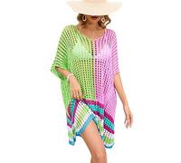 TOWARDSNAN Traje de baño de ganchillo para mujer, vestido de playa con bloques de color, vestido de playa para vacaciones, traje de baño de ganchillo para mujer, vestido de playa con hueco