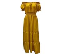 TOWARDSNAN Vestido largo con volantes de color, casual, manga corta, cintura alta, elegante, vestido maduro para mujeres trabajadoras, vestido sin mangas, amarillo, XL