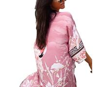 TOWARDSNAN Vestido largo de manga corta para mujer, estilo caftán con estampado colorido, casual, holgado, para playa, vestido largo casual con frente abierto, kimono largo para traje de baño