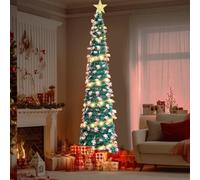 TOWEBOORY 150 Cm Árbol de Navidad Artificial, Árbol de Navidad Plegable Fácil Montaje Viene con 5 Metros de Cuerda de Luz Cálida y una Estrella Superior para la Decoración (Estilo Papá Noel)