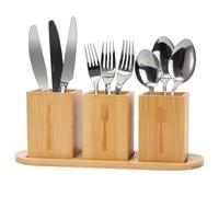 TOWEBOORY Soporte Utensilios Cocina de Madera, 3 Compartimentos Bote Utensilios Cocina con Orificios de Drenaje Bote para Utensilios de Cocina para Tenedores, Cucharas y Cuchillos (Madera)