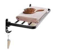 Towel Holder Creative Foldable Towel Rack Space Aluminum Bath Towel Holder with Hook Towel Stand Bathroom Accessories Towel Rack/Black/40Cm (Color : Black, Size : 50Cm) (Black 50Cm)