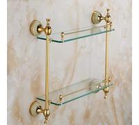 Towel Rack Bathroom Hardware Set, All Copper Double Layer European Gold Jade Towel Bar Rack, Towel, Clothes Hook, Toilet Paper Holder Bathroom Hardware/Double Glass Shelf B