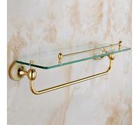 Towel Rack Bathroom Hardware Set, All Copper Double Layer European Gold Jade Towel Bar Rack, Towel, Clothes Hook, Toilet Paper Holder Bathroom Hardware/Double Glass Shelf a