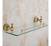 Towel Rack Bathroom Hardware Set, All Copper Double Layer European Gold Jade Towel Bar Rack, Towel, Clothes Hook, Toilet Paper Holder Bathroom Hardware/Single Glass Shelf a