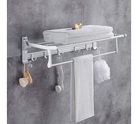 Towel Rack Towel Rail Foldable Towel Rack Space Aluminum Wall-Mounted Towel Holder Bathroom Double-Layer Towel Shelf Movable Hook Storage Towel Bar Towel Holder/a/60Cm