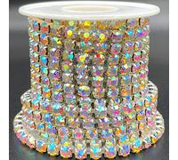 Towenm 1 rollo de cadena grande de diamantes de imitación de cristal de 5 yardas, cadena de diamantes de imitación de 5 mm, SS24, ribete de cadena de cristal para coser, rollo de cadena de copa de