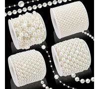 Towenm 4 rollos de guirnalda de perlas de 116 pies, cuerda de perlas de color marfil para manualidades, perlas artificiales para bodas, fiestas, San Valentín, Navidad, decoración de flores, 4 mm, 6 mm