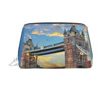 Tower Bridge in London - Neceser de piel con estampado de puente de Londres, bolsa de maquillaje de piel para bolso con cierre de cremallera superior, elegante bolsa de aseo, Silver, Talla única