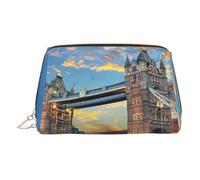 Tower Bridge in London - Neceser de piel con estampado de puente de Londres, bolsa de maquillaje de piel para bolso con cierre de cremallera superior, elegante bolsa de aseo, Gold, Talla única