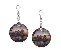 Tower Bridge The Sunset London England UK - Pendientes de madera para mujer, ligeros, colgantes, para viajes, fiestas, circulares, Circular, Metal