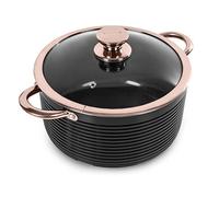 Tower Cacerola con tapa, colección lineal con revestimiento cerámico antiadherente fácil de limpiar, aluminio, negro y oro rosa, 4 litros