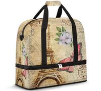 Tower Eiffel Flower Butterfly Travel Duffle Bag for Women Men Weekend Overnight Bags Folding Wet Seperated 47L Tote Bag for Sports Gym Yoga, color, 47L, Organizador de bolsas