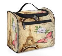 Tower Eiffel Flower Butterfly Travel Makeup Bag for Women Men Kids Girls Boys, 11.2 L Cosmetic Toiletry Bag Hanging Wash Bag Toiletries Organizer Shower Bag, color, 11.2L, Organizador de bolsas