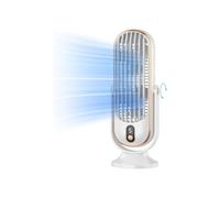 Tower fan, portable table fan with 5 speeds, dual air circulation, quiet for home and office, white