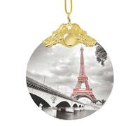 Tower Paris - Adorno de cristal redondo clásico con clip de metal para decoración de árbol y hogar