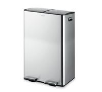 Tower Pin de pedal de reciclaje con dos compartimentos de 30 L, dos cubos interiores, cuerpo de acero inoxidable, 60 L, acero inoxidable