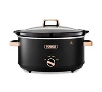 Tower T16043BLK Olla de Cocción Lenta de 6.5 Litros, Modelo Cavaletto - Olla Lenta con 3 Ajustes de Temperatura, Asas de Tacto Frío - Negro y Rosa Oro