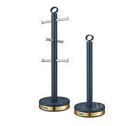 Tower T826092MNB Empire - Juego de árbol y toallero de Acero Inoxidable, Antideslizante, Azul Medianoche y latón