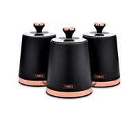 Tower T826131BLK Cavaletto - Juego de 3 Botes de Almacenamiento para té, café, azúcar, Acero, Negro y Oro Rosa