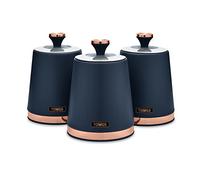Tower T826131MNB Cavaletto - Juego de 3 botes de almacenamiento para té, café, azúcar, acero, azul medianoche y oro rosa