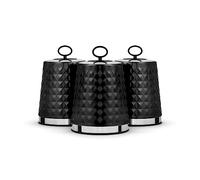 Tower T826207BLK Solitaire - Juego de 3 botes de acero inoxidable, color negro