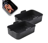 Tower T843093 - Juego de 2 bandejas rectangulares para freidora de aire, aptas para la mayoría de freidoras de aire de 6 litros y doble cesta, forros de silicona reutilizables, color negro