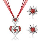 TOWLEING Set de 3 piezas de bisutería Dirndl Oktoberfest Accesorios de bisutería Dirndl tradicional Collar y pendientes con diseño de corazón y piedras brillantes