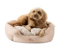 TOWN & COUNTRY EVERYDAY CuddleTown - Cama cómoda y acogedora de lino sintético para mascotas, apoyo y calma, repelente al agua, parte inferior antideslizante, funda lavable a máquina, gris pardo