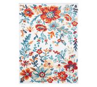 TOWN & COUNTRY EVERYDAY Hibiscus Bloom - Alfombra Floral Moderna para Interiores y Exteriores, Resistente a la decoloración UV, Pelo Alto-bajo, Marfil/Rojo/Azul, 3'11"x5'5.1 cm