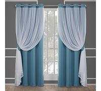 TOWN & COUNTRY LUXE Home Exclusive Catarina - Cortinas, Lisas, Opacas y Transparente, con Ojal Superior, poliéster, poliéster, Turquesa, 108 x 52 x 0.2 cm