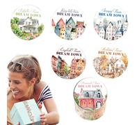 Town Scrapbook Stickers, Decorative Waterproof, Adhesive Stickers,1.77x1.54 Inches, Artistic Landscape Designs for Scrapbooking, Journals, Planners, Crafts, and Card Making