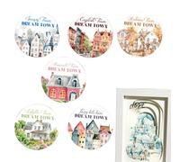 Town Scrapbook Stickers, Town Landscape Decorative Water-Resistant Adhesive Stickers, Arts and Crafts Tape for Scrapbooking, Journaling, Projects, 1.77x1.54 inches