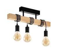 EGLO Lámpara de techo TOWNSHEND, lámpara de techo vintage con 3 bombillas de estilo industrial, lámpara de suspensión retro de acero y madera, color negro, marrón, casquillo E27